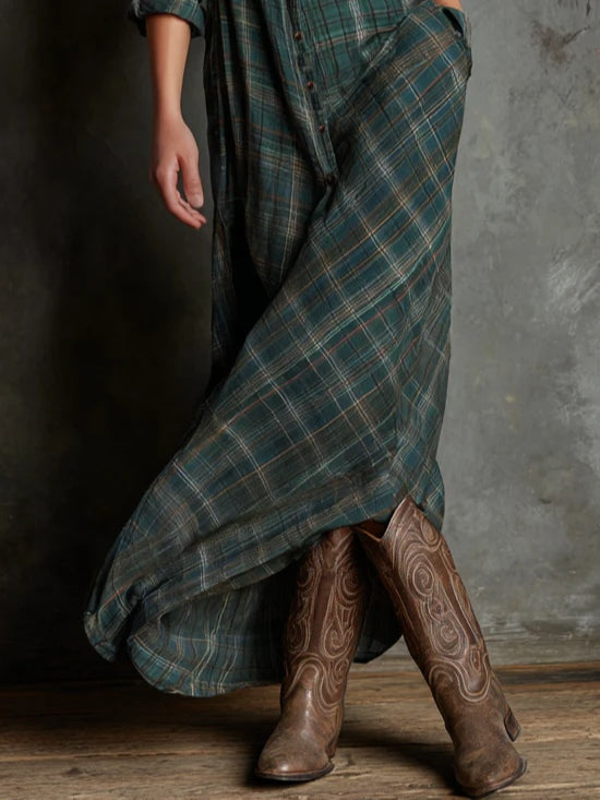 Green Plaid Lapel Single Breasted Shirt Long Dress – Sienna Noosa