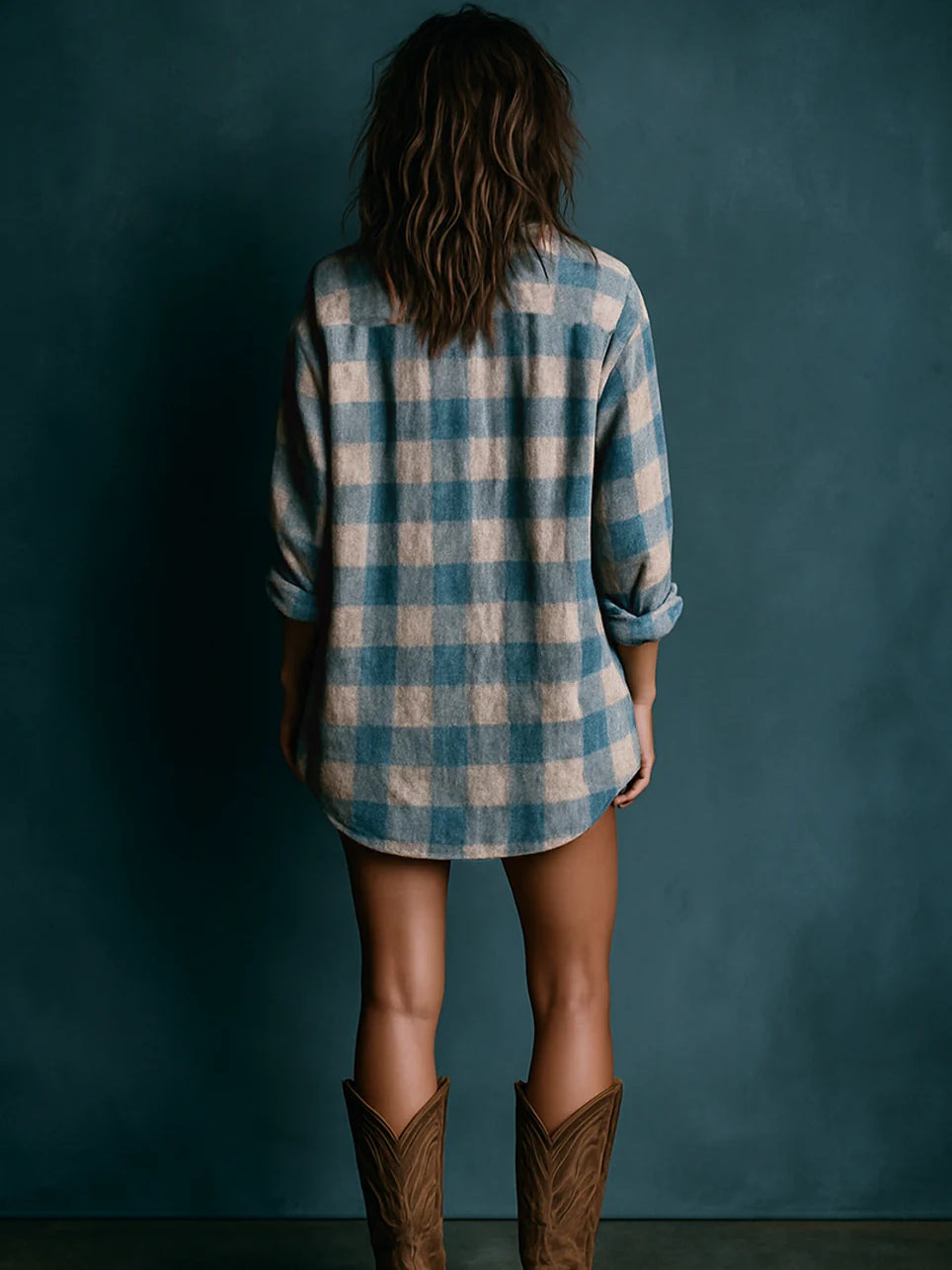 Blue and White Loose Plaid Henley Neck Long Sleeve Mini Dress – Sienna Noosa