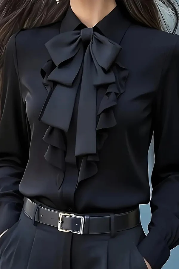 Ruffled Bow Tie Casual Long-sleeved Shirt – Sienna Noosa