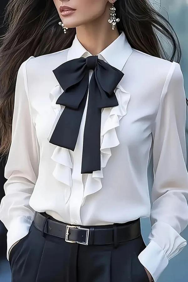 Ruffled Bow Tie Casual Long-sleeved Shirt – Sienna Noosa