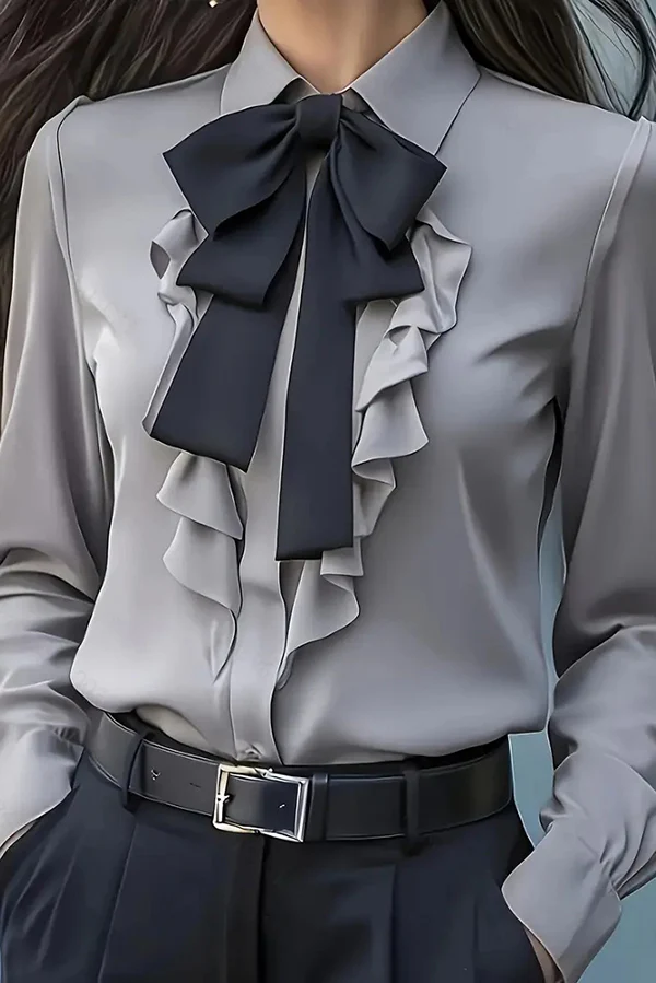Ruffled Bow Tie Casual Long-sleeved Shirt – Sienna Noosa