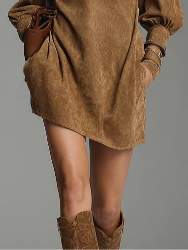 Carla Brown Loose Suede Zipper Turtleneck Mini Dress – Sienna Noosa