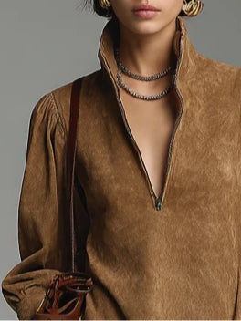 Carla Brown Loose Suede Zipper Turtleneck Mini Dress – Sienna Noosa