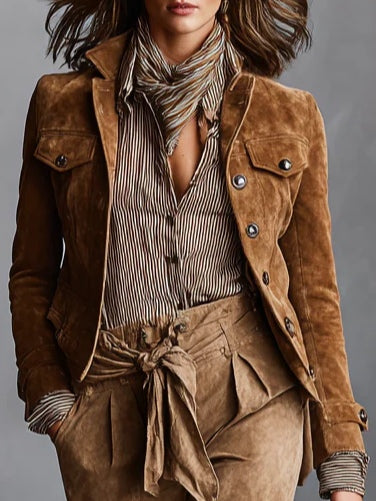 Cintia Brown Suede Single Breasted Lapel Cropped Jacket – Sienna Noosa