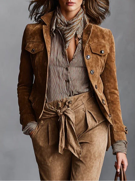 Cintia Brown Suede Single Breasted Lapel Cropped Jacket – Sienna Noosa