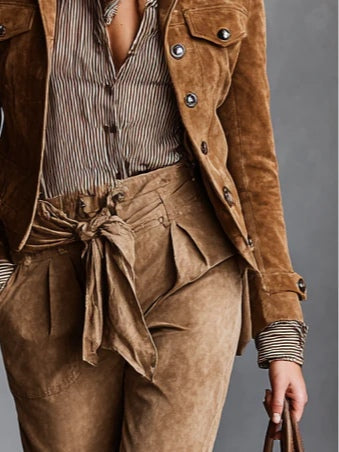 Cintia Brown Suede Single Breasted Lapel Cropped Jacket – Sienna Noosa