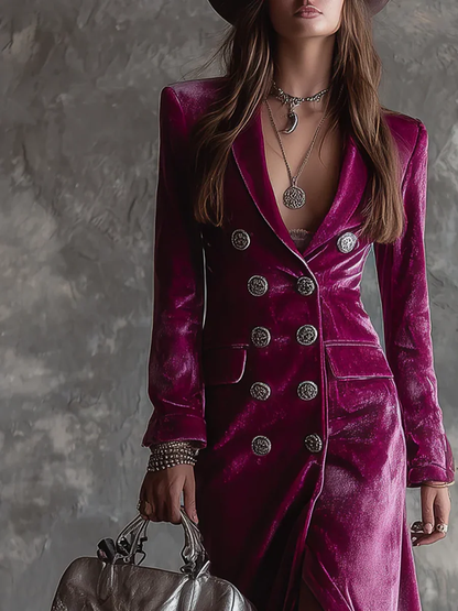 Sandra Purple Button Down Velvet Long Blazer Maxi Dress – Sienna Noosa