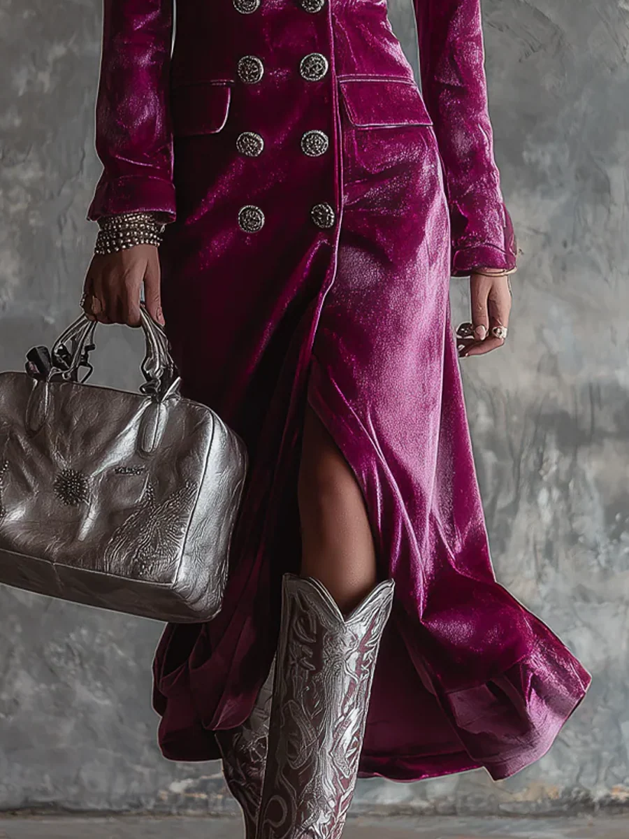 Sandra Purple Button Down Velvet Long Blazer Maxi Dress – Sienna Noosa