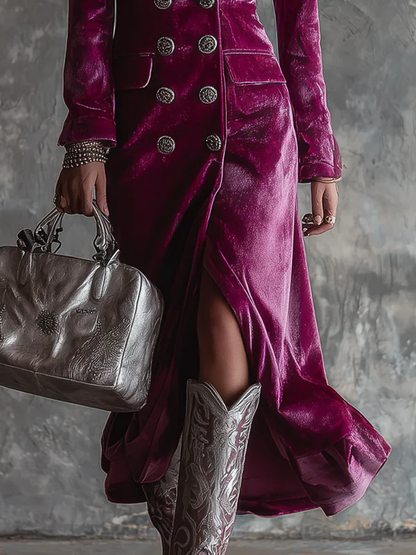 Sandra Purple Button Down Velvet Long Blazer Maxi Dress – Sienna Noosa