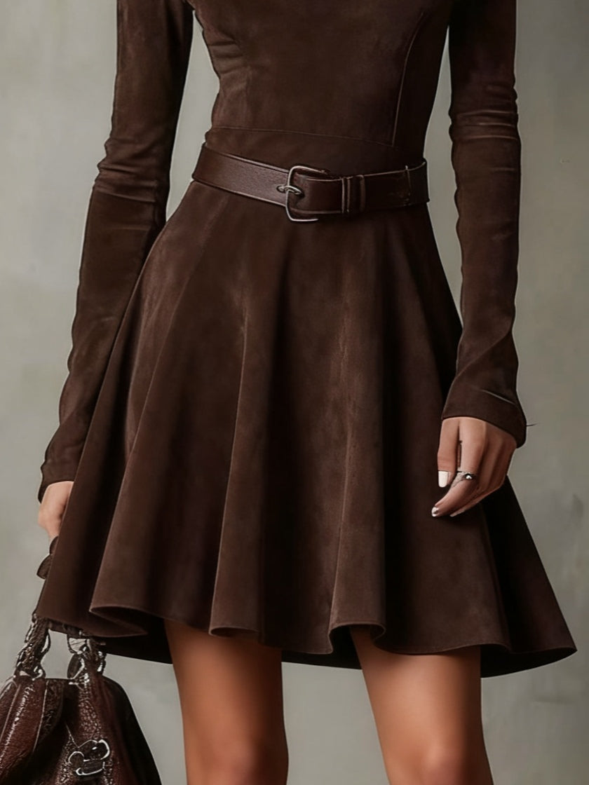 Verónica Vintage Dark Brown Suede Mock Neck Mini Dress – Sienna Noosa