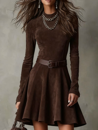 Verónica Vintage Dark Brown Suede Mock Neck Mini Dress – Sienna Noosa