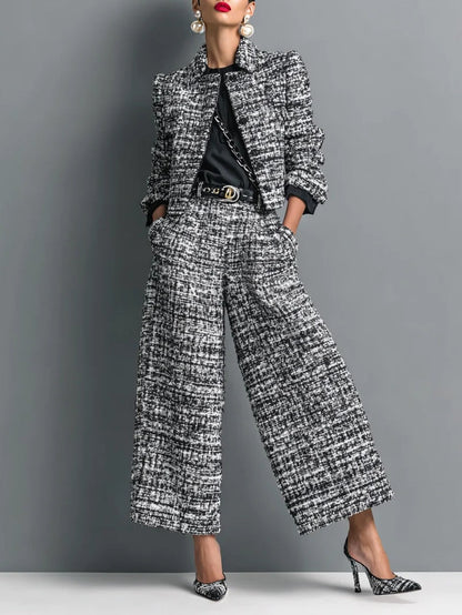 Leire Tweed Blend Single Breasted Cropped Jacket and Wide Leg Pants Set – Sienna Noosa