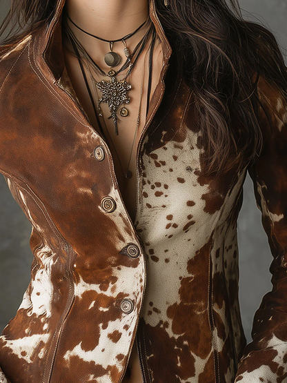 Vintage Stand-up Collar Cow Print Slim-fit Jacket – Sienna Noosa