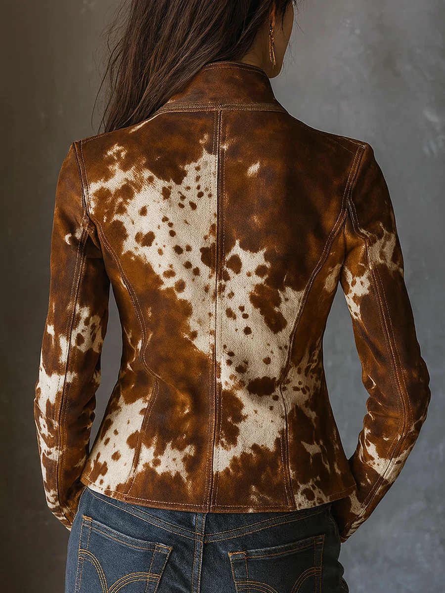 Vintage Stand-up Collar Cow Print Slim-fit Jacket – Sienna Noosa