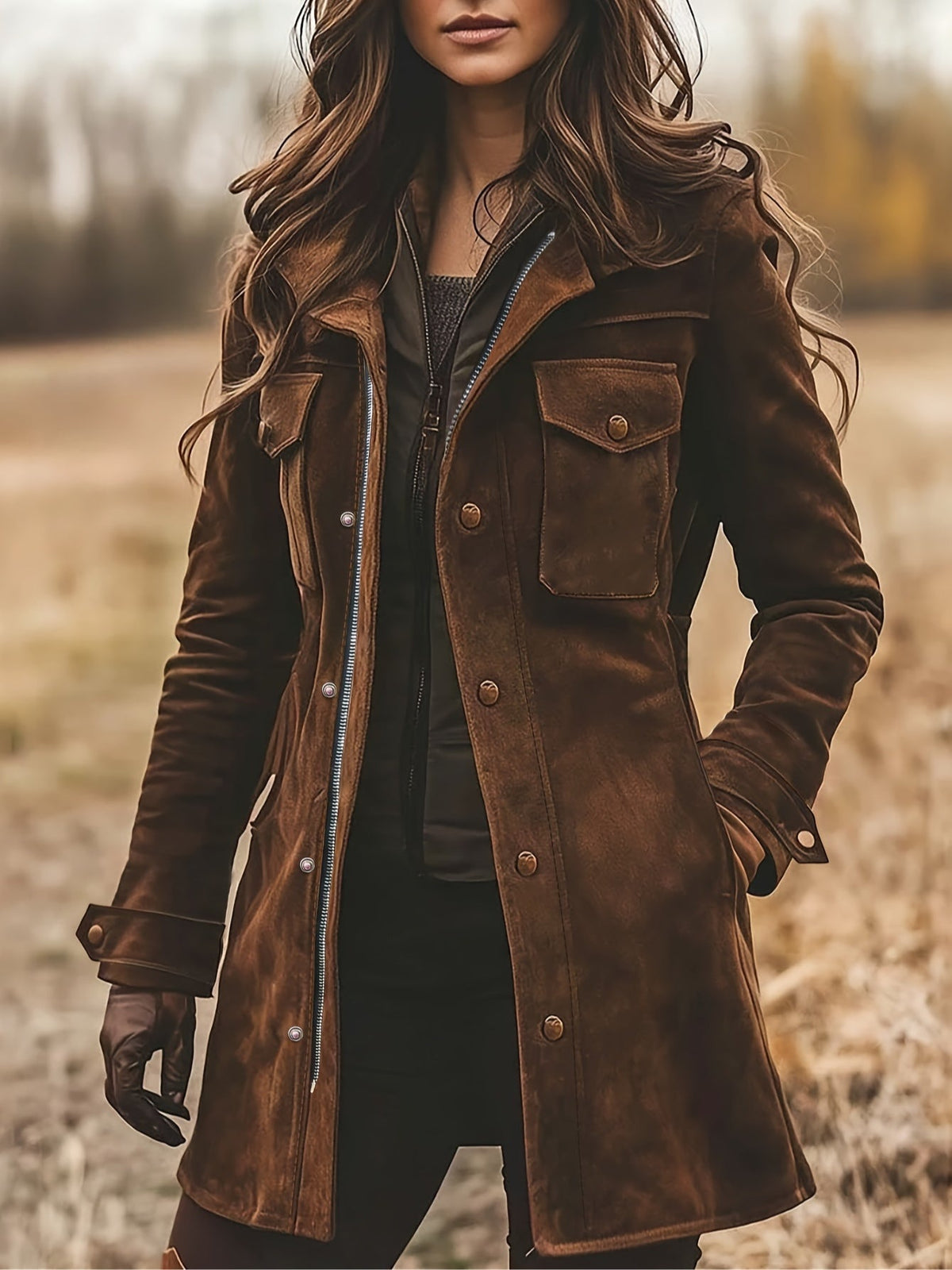 Abrigo Vintage Suede Lapel Collar Mid Length Coat Jacket – Sienna Noosa