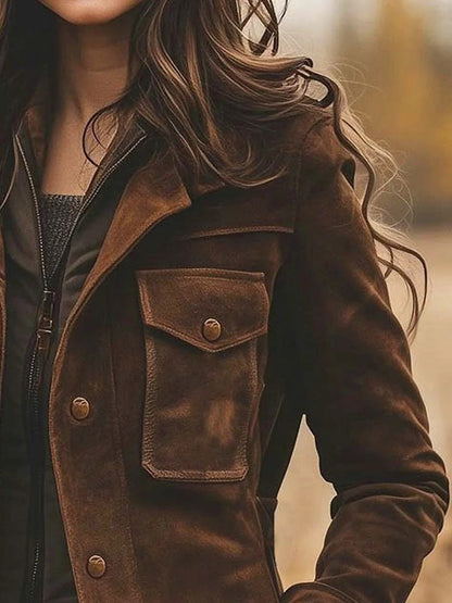 Abrigo Vintage Suede Lapel Collar Mid Length Coat Jacket – Sienna Noosa
