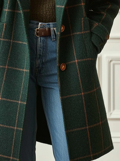 Abrigo Vintage Green Plaid Lapel Mid Length Jacket Coat – Sienna Noosa