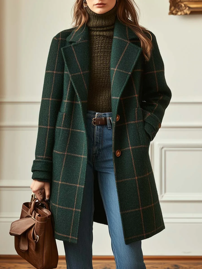 Abrigo Vintage Green Plaid Lapel Mid Length Jacket Coat – Sienna Noosa