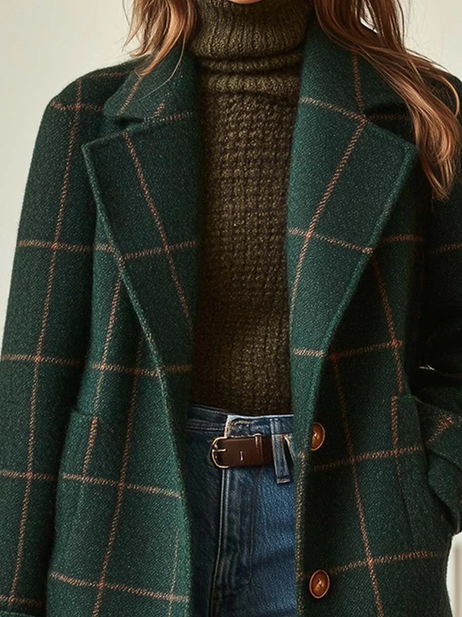 Abrigo Vintage Green Plaid Lapel Mid Length Jacket Coat – Sienna Noosa