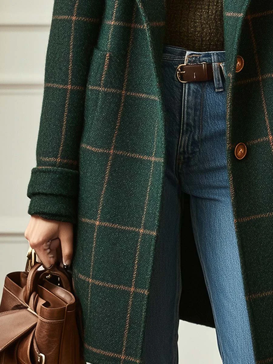 Abrigo Vintage Green Plaid Lapel Mid Length Jacket Coat – Sienna Noosa
