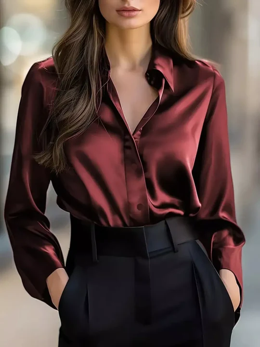 Satin Solid Color Long-sleeved Elegant Casual Shirt – Sienna Noosa