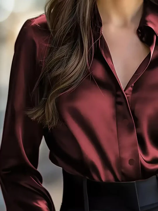 Satin Solid Color Long-sleeved Elegant Casual Shirt – Sienna Noosa