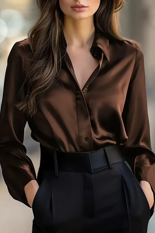 Satin Solid Color Long-sleeved Elegant Casual Shirt – Sienna Noosa