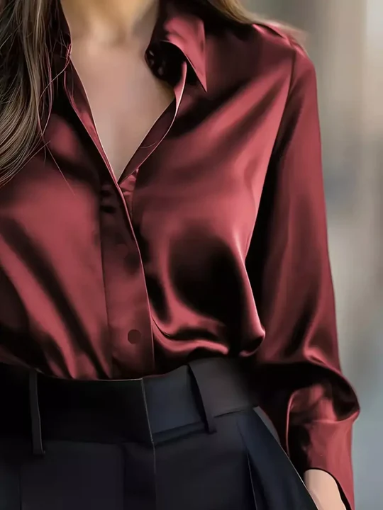 Satin Solid Color Long-sleeved Elegant Casual Shirt – Sienna Noosa