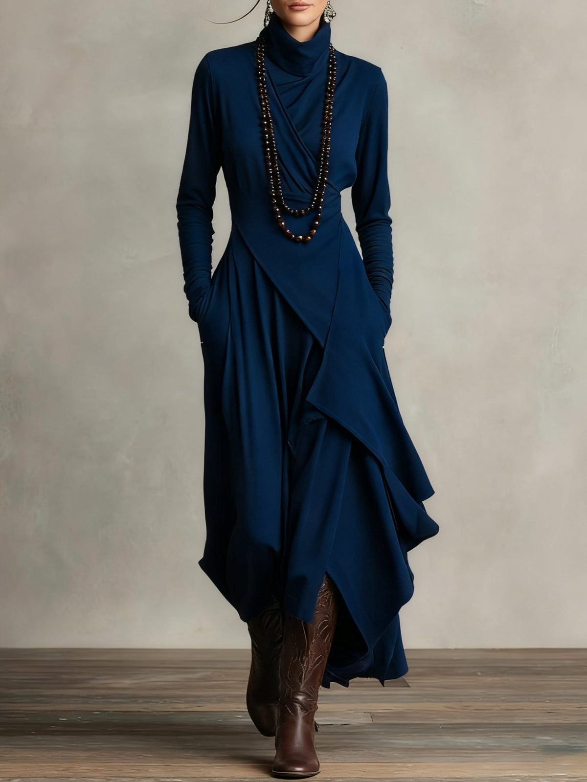 Purple High Neck Asymmetrical Pleated Maxi Dress – Sienna Noosa