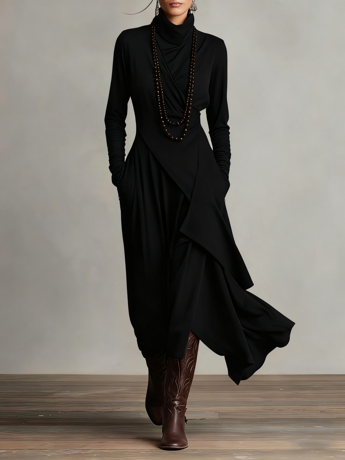 Purple High Neck Asymmetrical Pleated Maxi Dress – Sienna Noosa