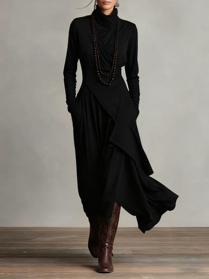 Purple High Neck Asymmetrical Pleated Maxi Dress – Sienna Noosa