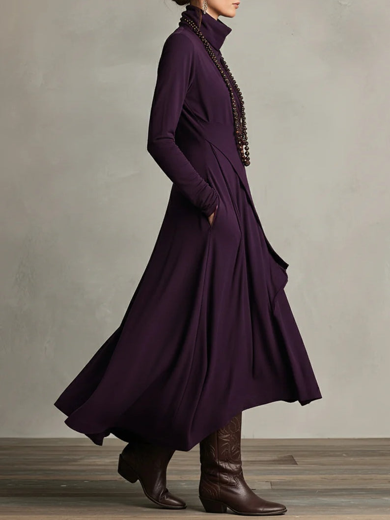 Purple High Neck Asymmetrical Pleated Maxi Dress – Sienna Noosa