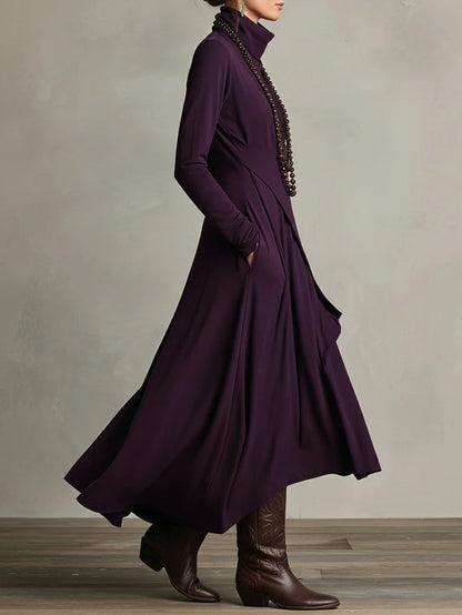 Purple High Neck Asymmetrical Pleated Maxi Dress – Sienna Noosa