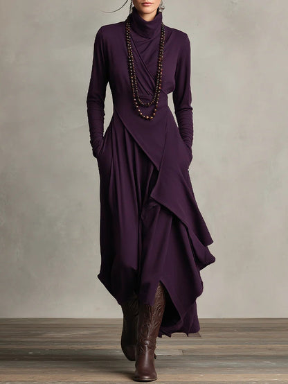 Purple High Neck Asymmetrical Pleated Maxi Dress – Sienna Noosa