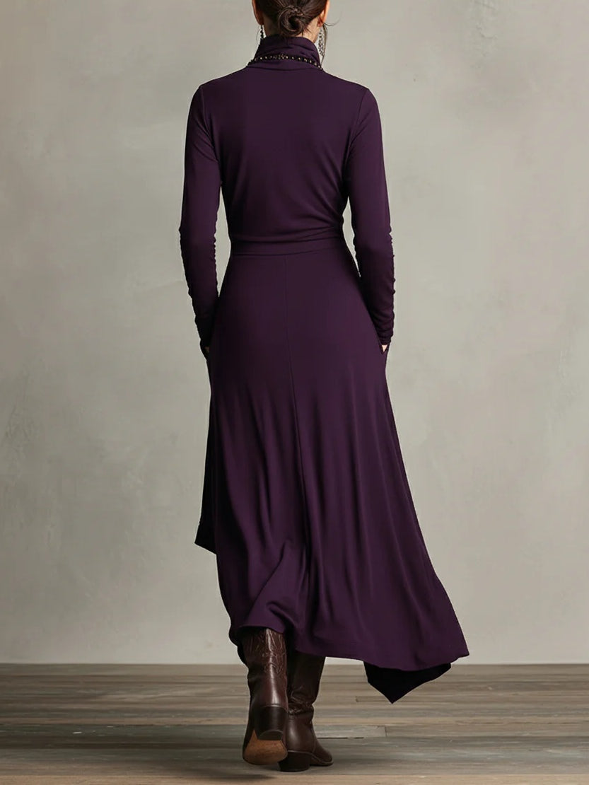 Purple High Neck Asymmetrical Pleated Maxi Dress – Sienna Noosa