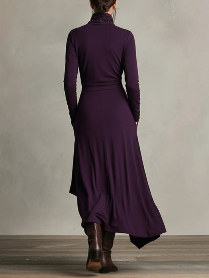 Purple High Neck Asymmetrical Pleated Maxi Dress – Sienna Noosa