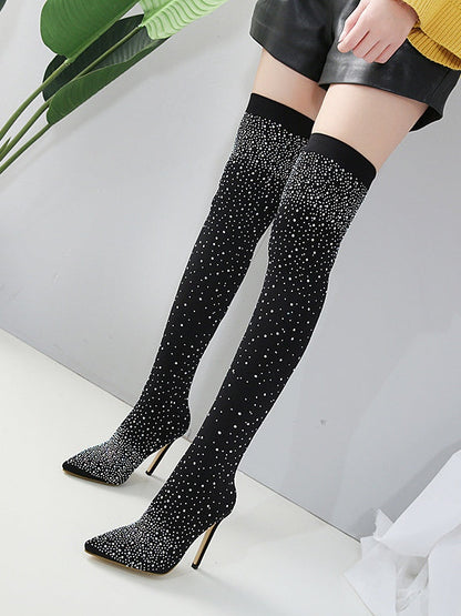 Sparkling Rhinestone-studded Over-the-knee Elastic Sock Boots – Sienna Noosa