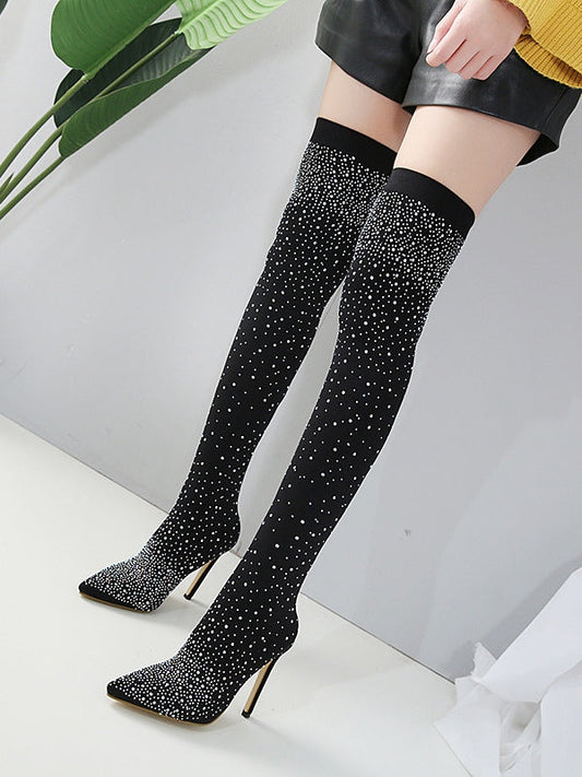 Sparkling Rhinestone-studded Over-the-knee Elastic Sock Boots – Sienna Noosa