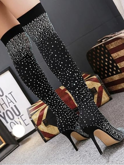 Sparkling Rhinestone-studded Over-the-knee Elastic Sock Boots – Sienna Noosa