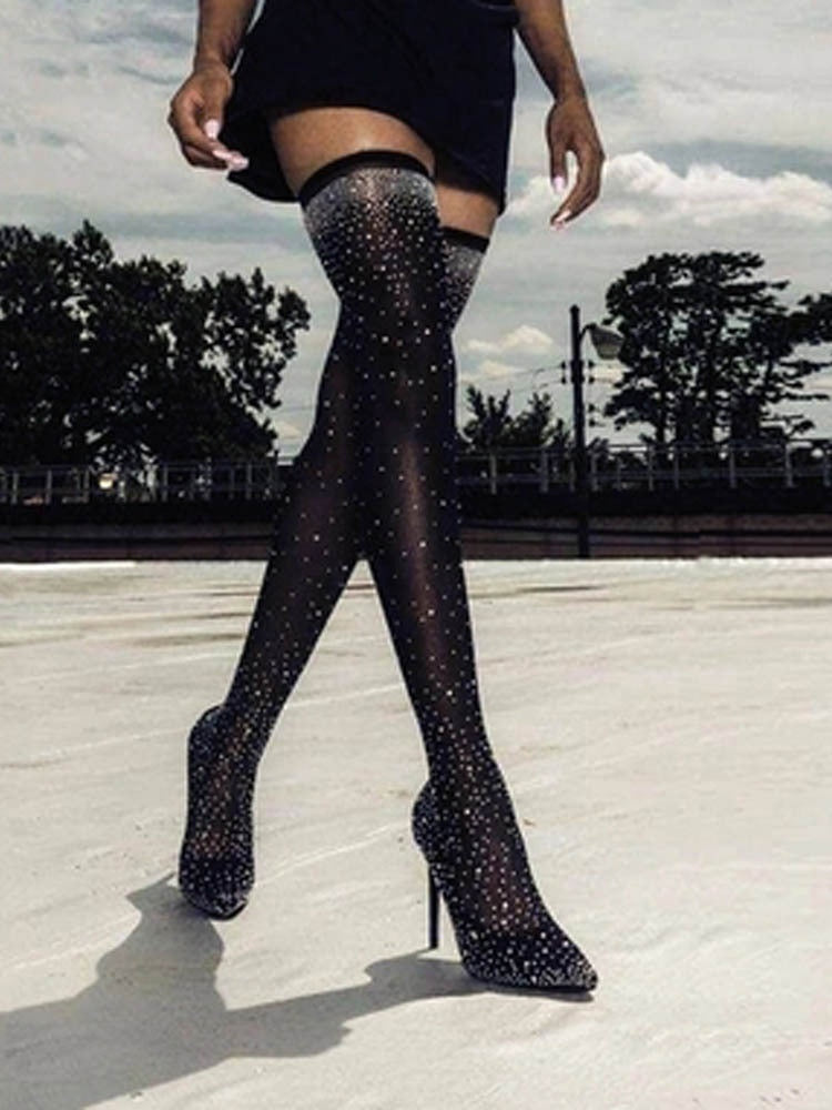 Sparkling Rhinestone-studded Over-the-knee Elastic Sock Boots – Sienna Noosa