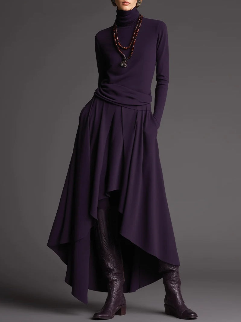 Carmen Purple Turtleneck Top and Asymmetrical Skirt Two-Piece Set – Sienna Noosa