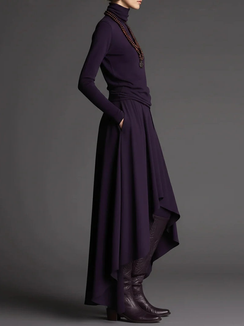 Carmen Purple Turtleneck Top and Asymmetrical Skirt Two-Piece Set – Sienna Noosa