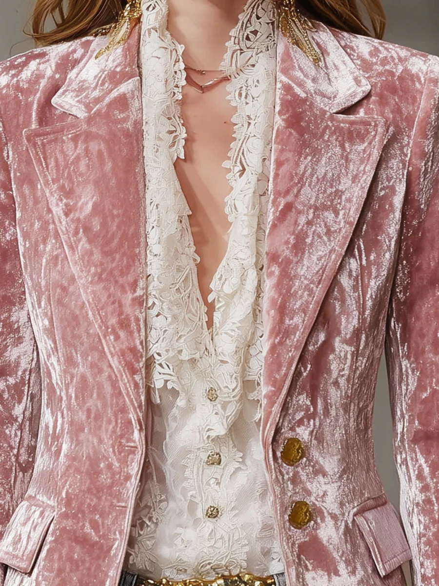 Retro Pink Velvet Gold Button Blazer – Sienna Noosa