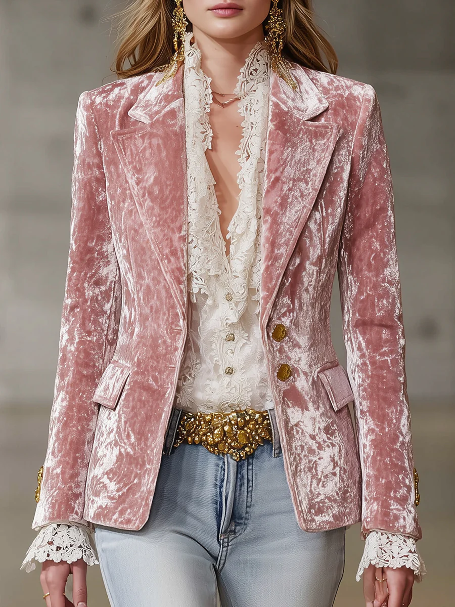 Retro Pink Velvet Gold Button Blazer – Sienna Noosa