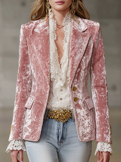Retro Pink Velvet Gold Button Blazer – Sienna Noosa