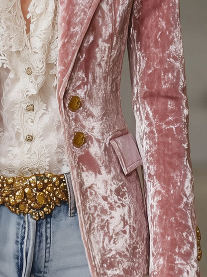 Retro Pink Velvet Gold Button Blazer – Sienna Noosa