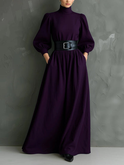 Elegant Dark Purple Turtleneck Long Sleeved Fitted Maxi Dress with Belt – Sienna Noosa