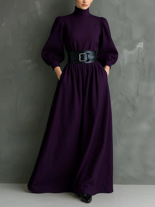 Elegant Dark Purple Turtleneck Long Sleeved Fitted Maxi Dress with Belt – Sienna Noosa