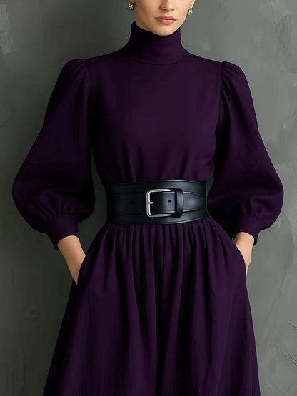 Elegant Dark Purple Turtleneck Long Sleeved Fitted Maxi Dress with Belt – Sienna Noosa