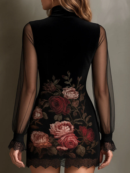 Lorena Velvet Rose Print Tulle Lace Trim Mini Dress – Sienna Noosa
